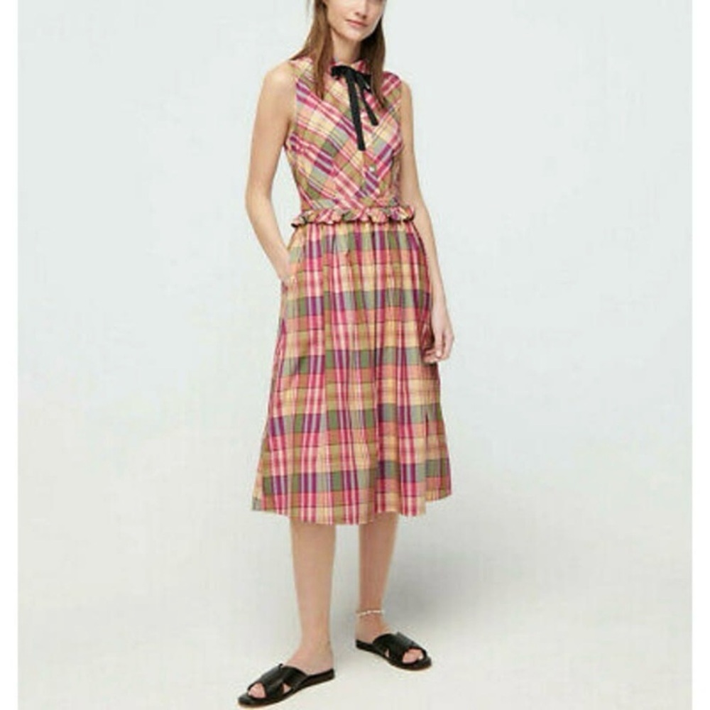 J. Crew Multicolor Pink Plaid Sleeveless Shirtdress Size 0